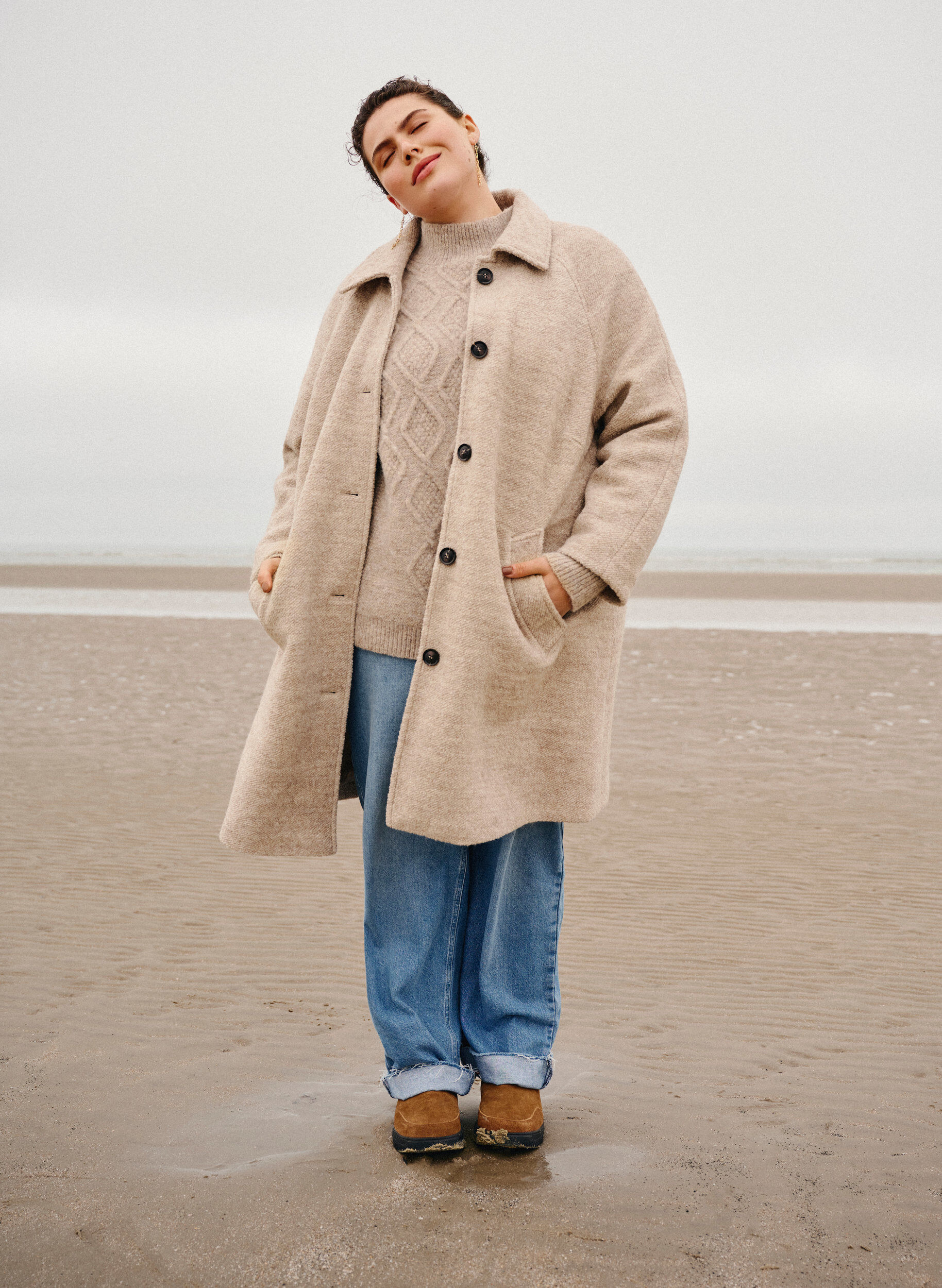 ZizziPlaid boucl&eacute; jas met knoppen, Simply Taupe, Image image number 1