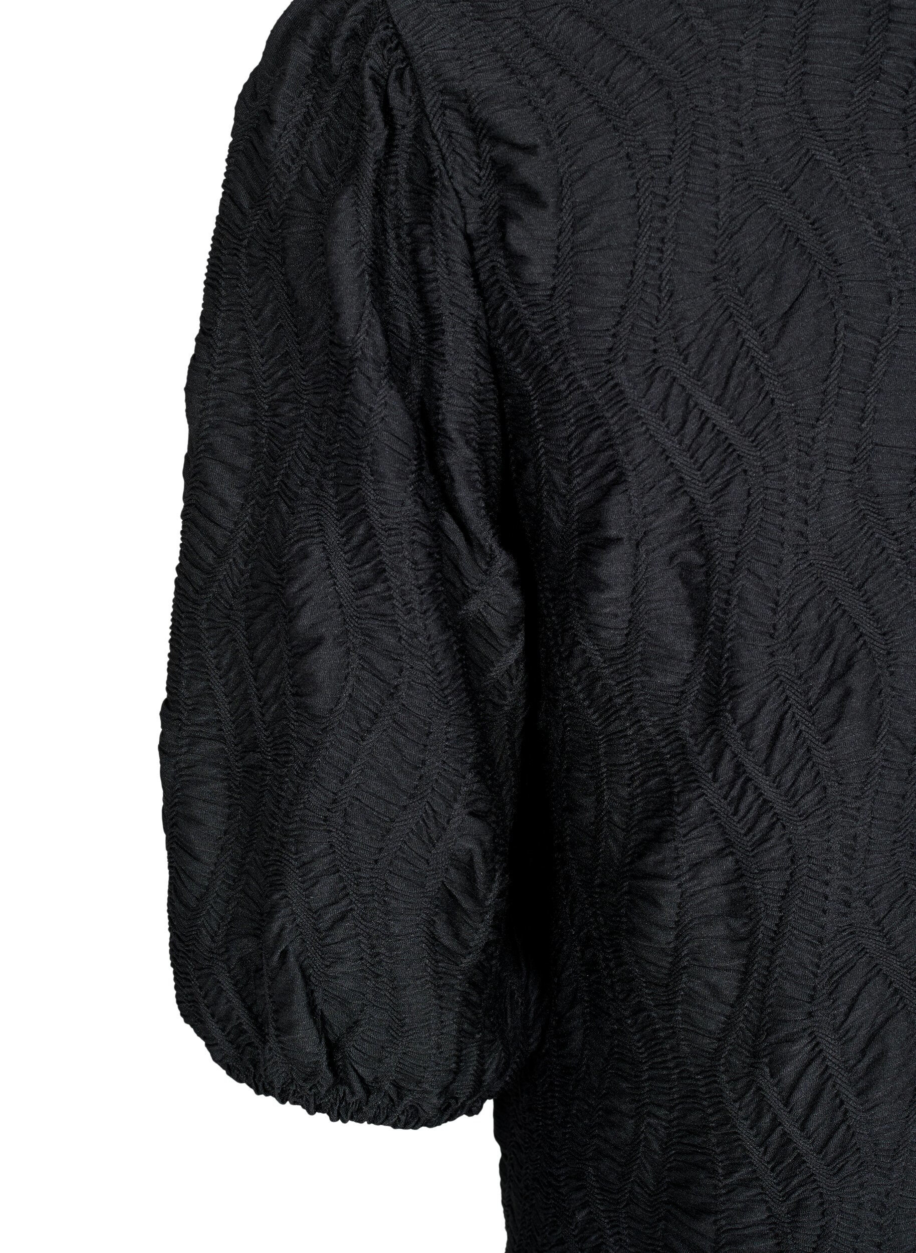 ZizziBlouse met textuur en 3/4 mouwen, Zwart, Packshot image number 3