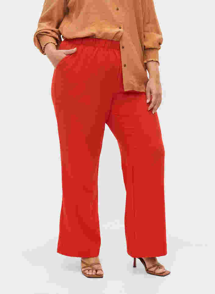Flared broek met elastiek in de taille, Fiery Red, Model image number 3