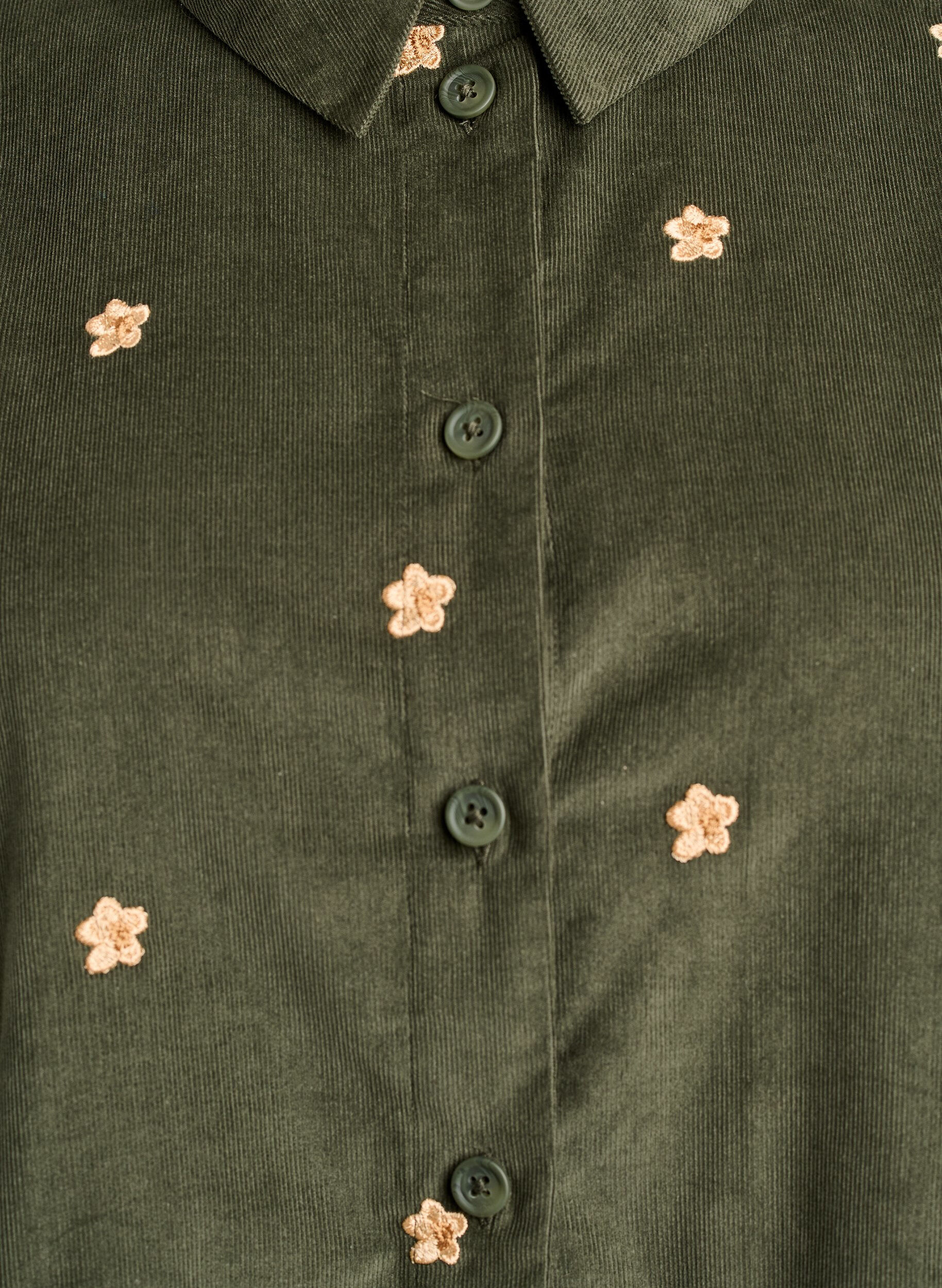 Zizzi Chemise en velours c&ocirc;tel&eacute; avec des fleurs brod&eacute;es, Vert, Packshot image number 2