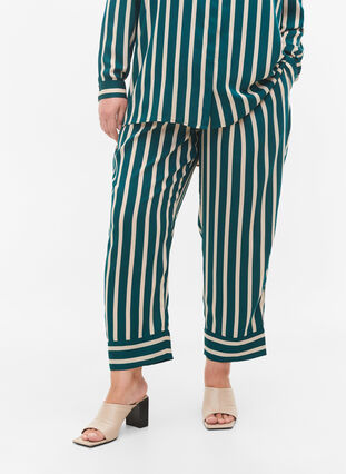 Pantalon ample à rayures, Green Stripe, Model image number 2
