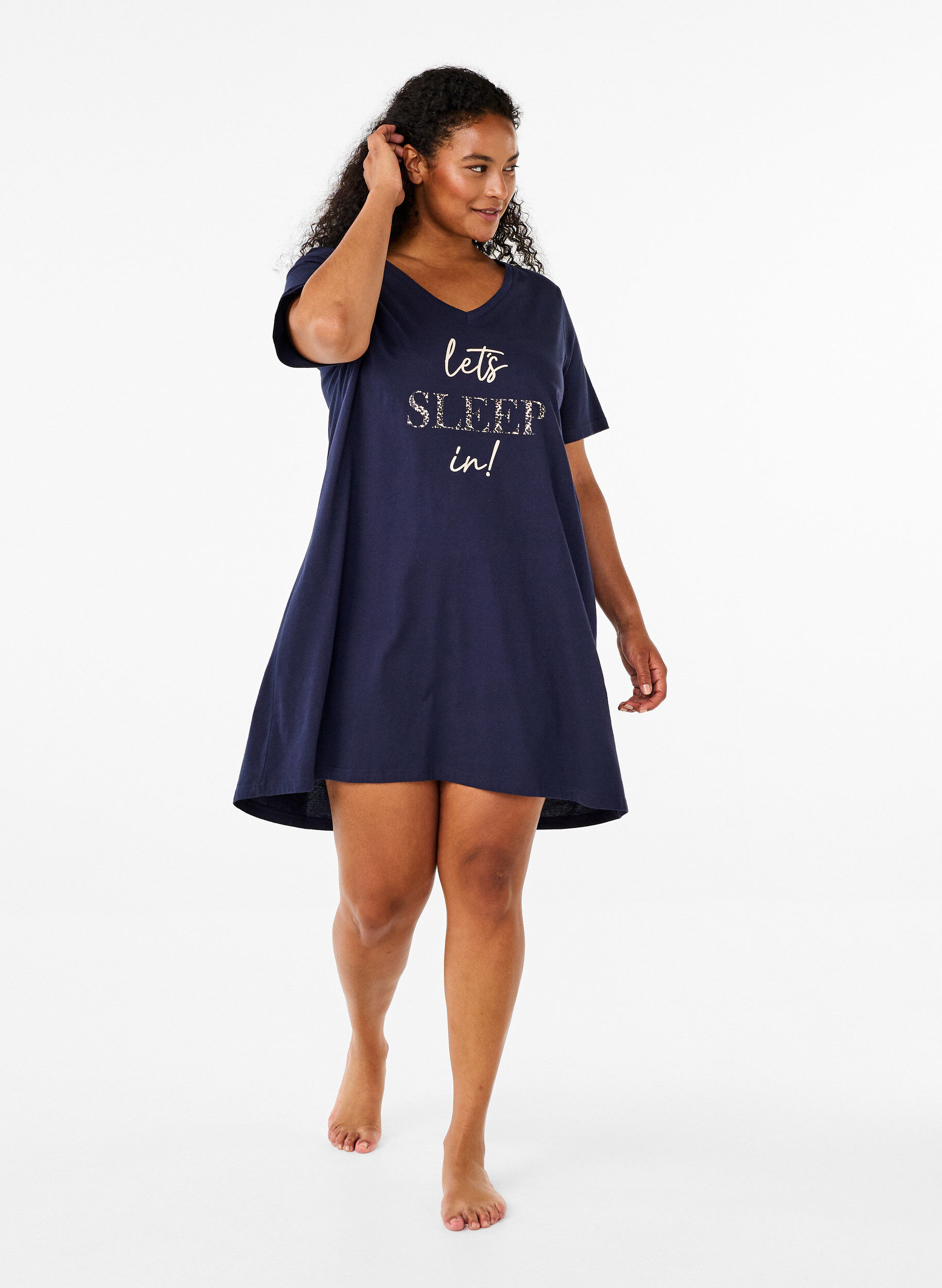 ZizziNachtjapon van biologisch katoen met V-hals, Blauw, Model image number 1