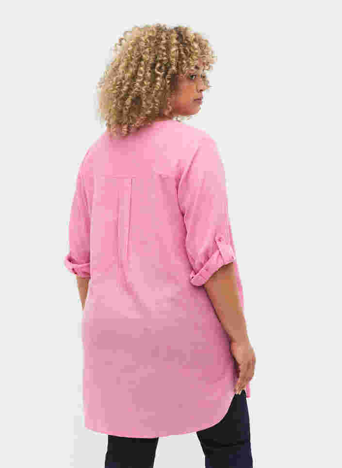 Lange blouse met 3/4 mouwen en v-hals, Rosebloom, Model image number 1