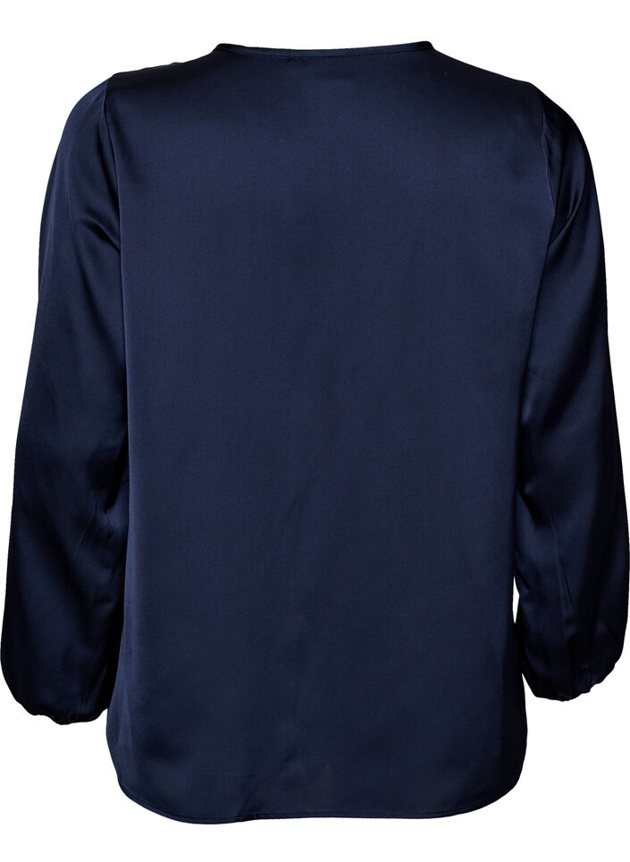 Blouse en satin avec appliqu&eacute; en dentelle et perles, Bleu, Packshot image number 1