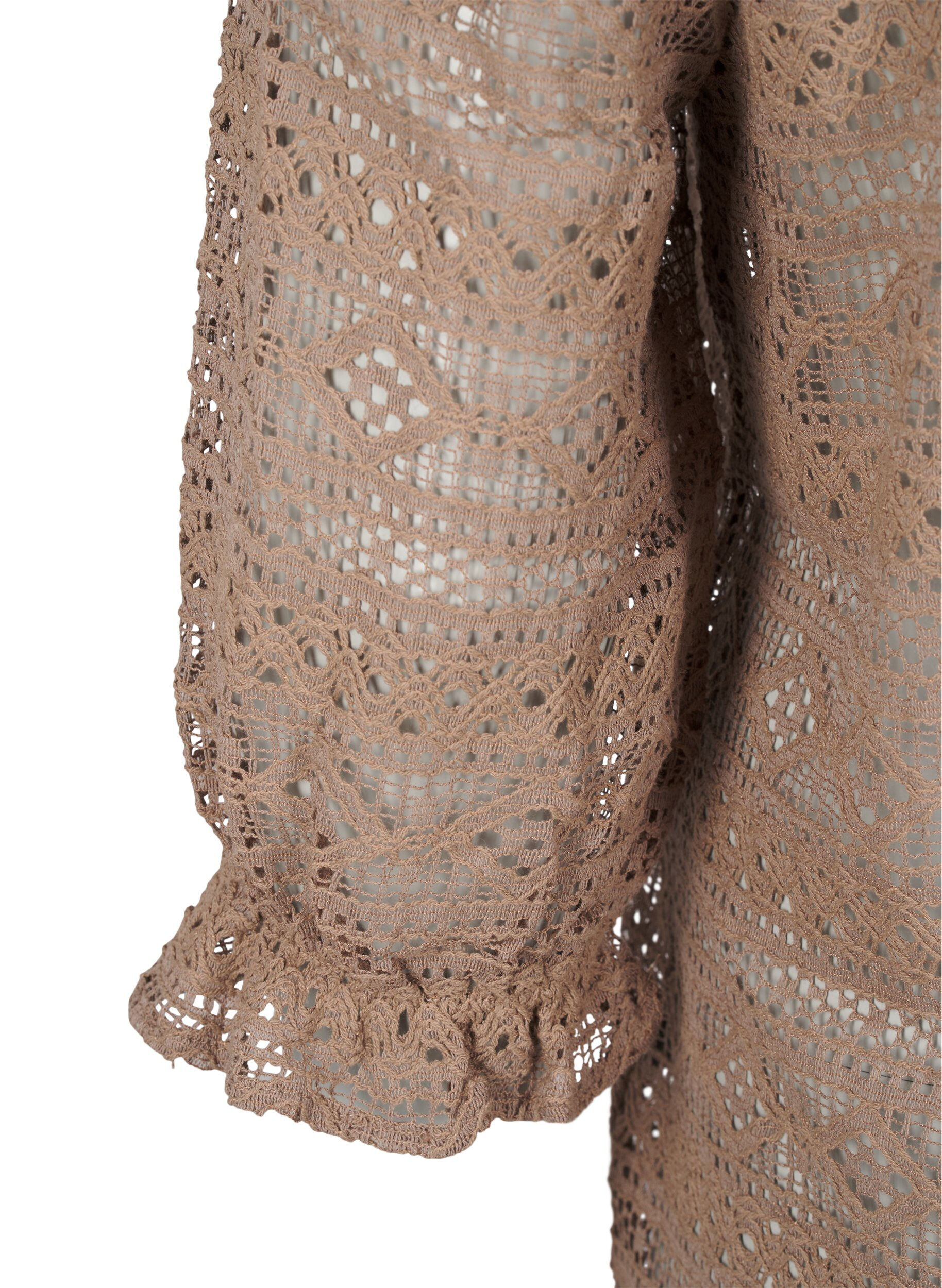 ZizziBlouse met gatenpatroon en 3/4 mouwen, Bruin, Packshot image number 3