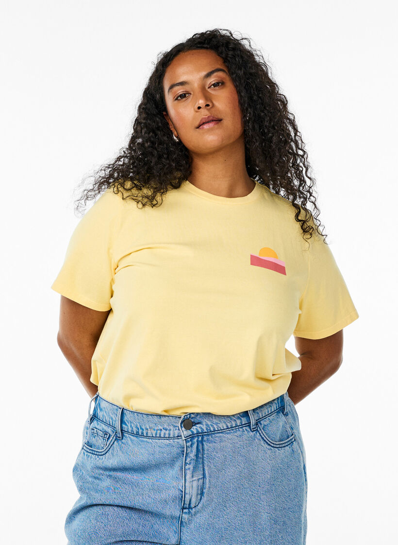 T-shirt van biologisch katoen met print op de rug, Geel, Model image number 0