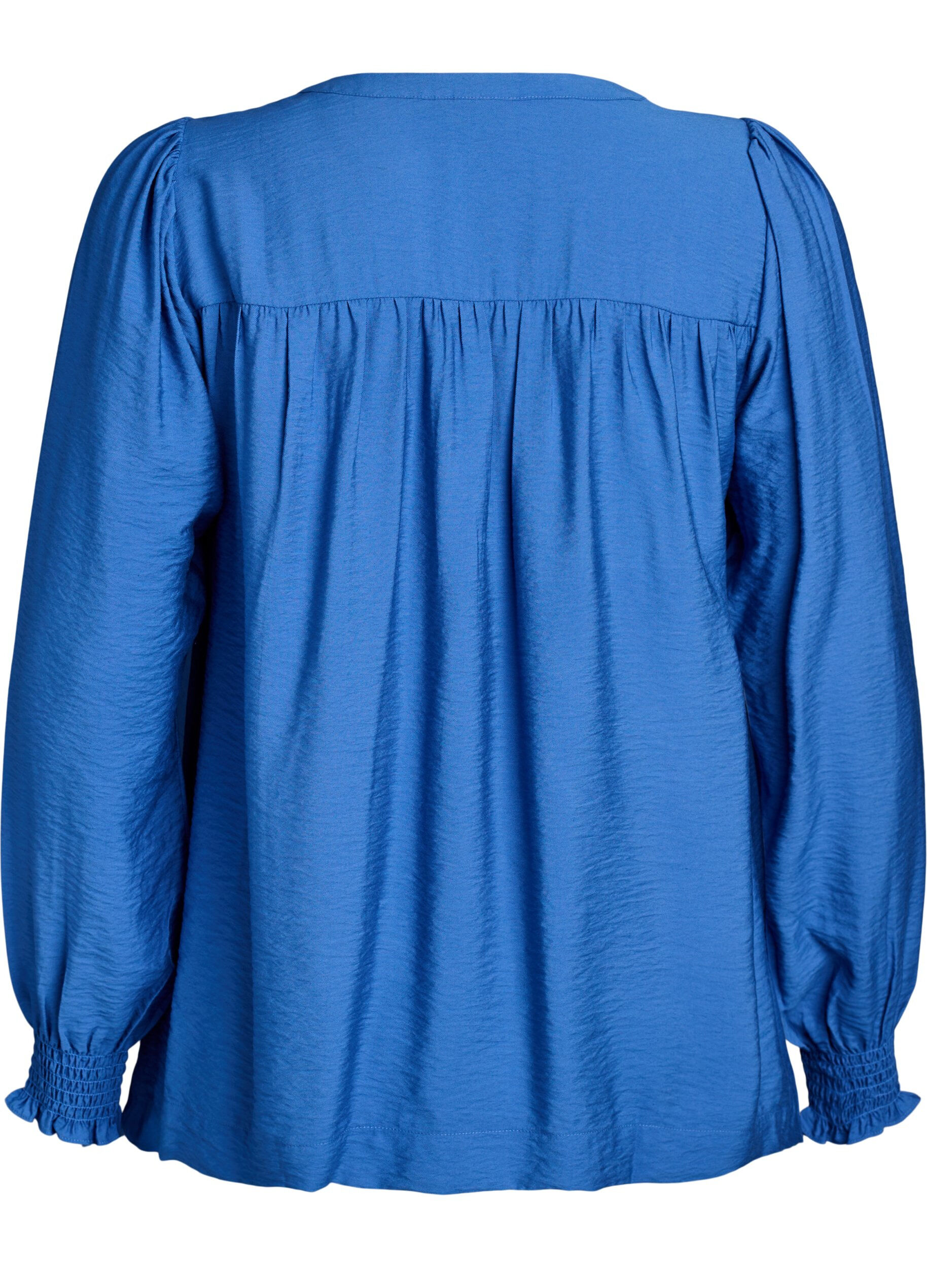 ZizziViscose blouse met smock en geplooide details, Blauw, Packshot image number 1