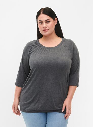 Gestreepte blouse met 3/4 mouwen, Dark Grey Melange, Model image number 0