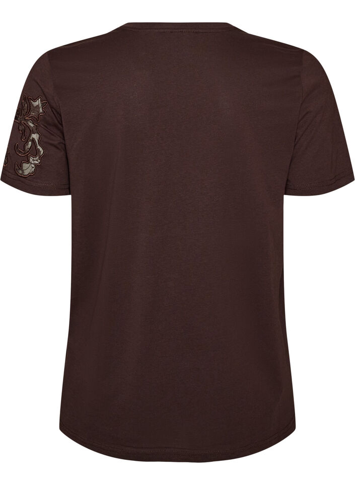 T-shirt en coton avec appliqu&eacute;s en dentelle, Marron, Packshot image number 1