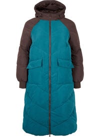 Veste d'hiver longue à capuche avec blocs de couleurs