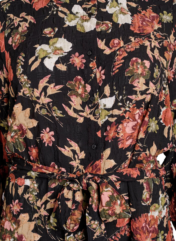 Midi-jurk met bloemenprint en afneembare strikceintuur, Zwart, Packshot image number 2