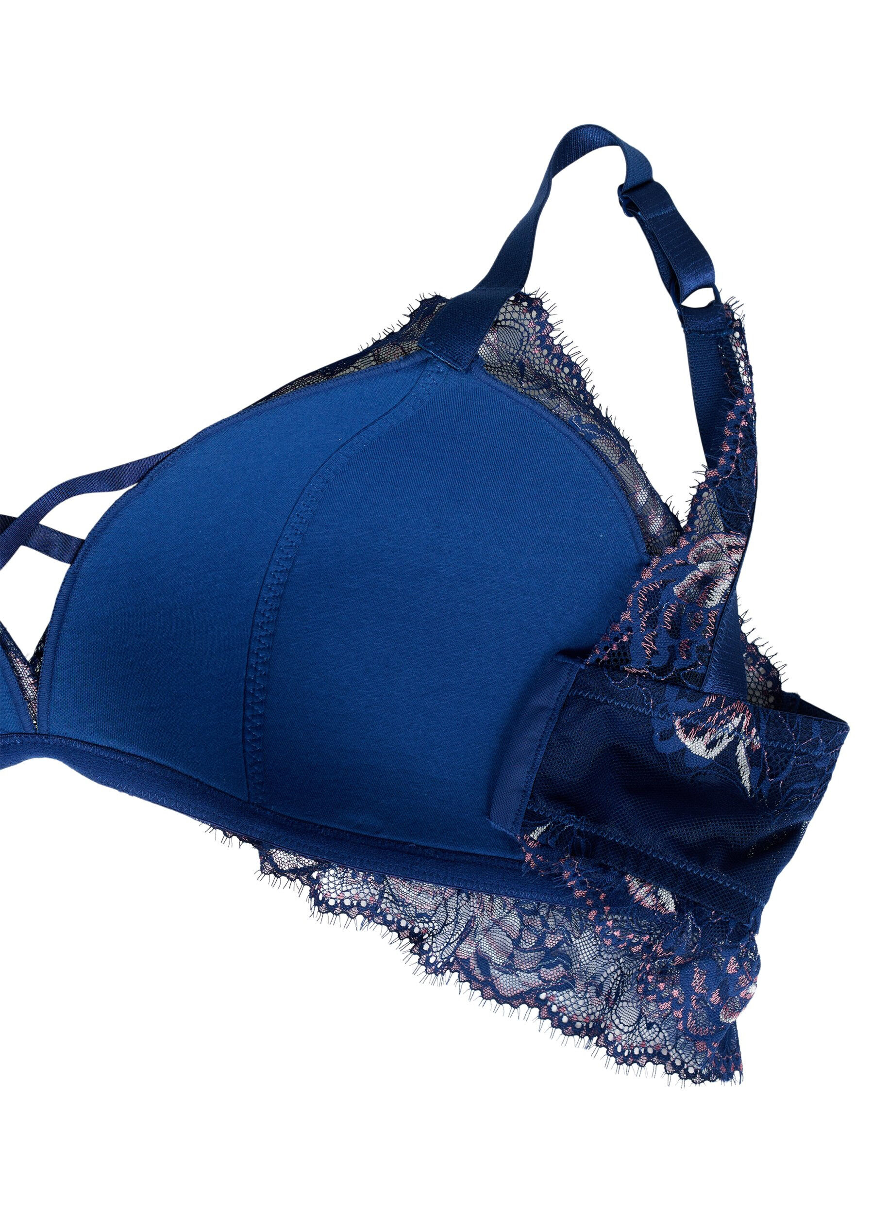 Zizzi Soutien-gorge en dentelle avec d&eacute;tail de cordon et rembourrage, Bleu, Packshot image number 3