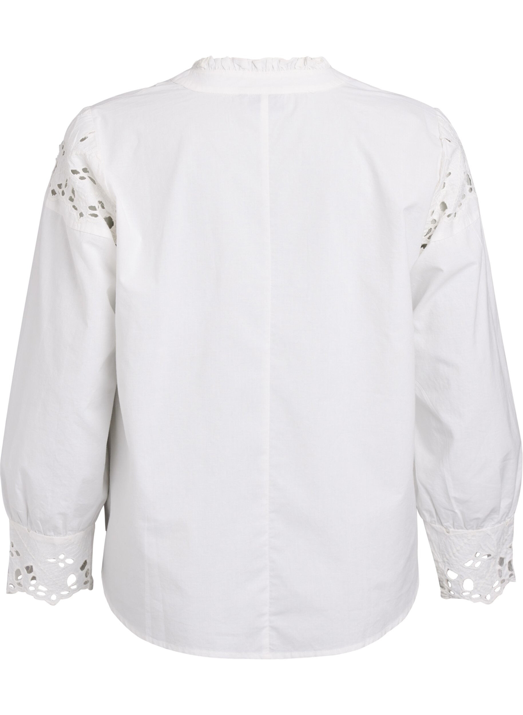 ZizziBlouse met V-hals en broderie anglaise details, Wit, Packshot image number 1