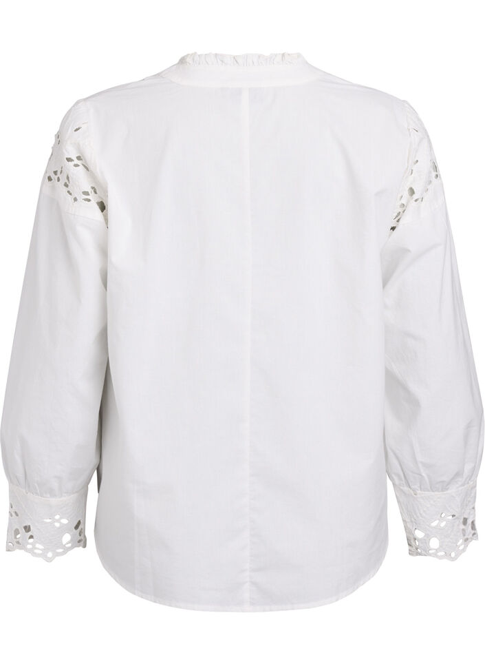 Blouse avec col en V et d&eacute;tails en broderie anglaise, Blanc, Packshot