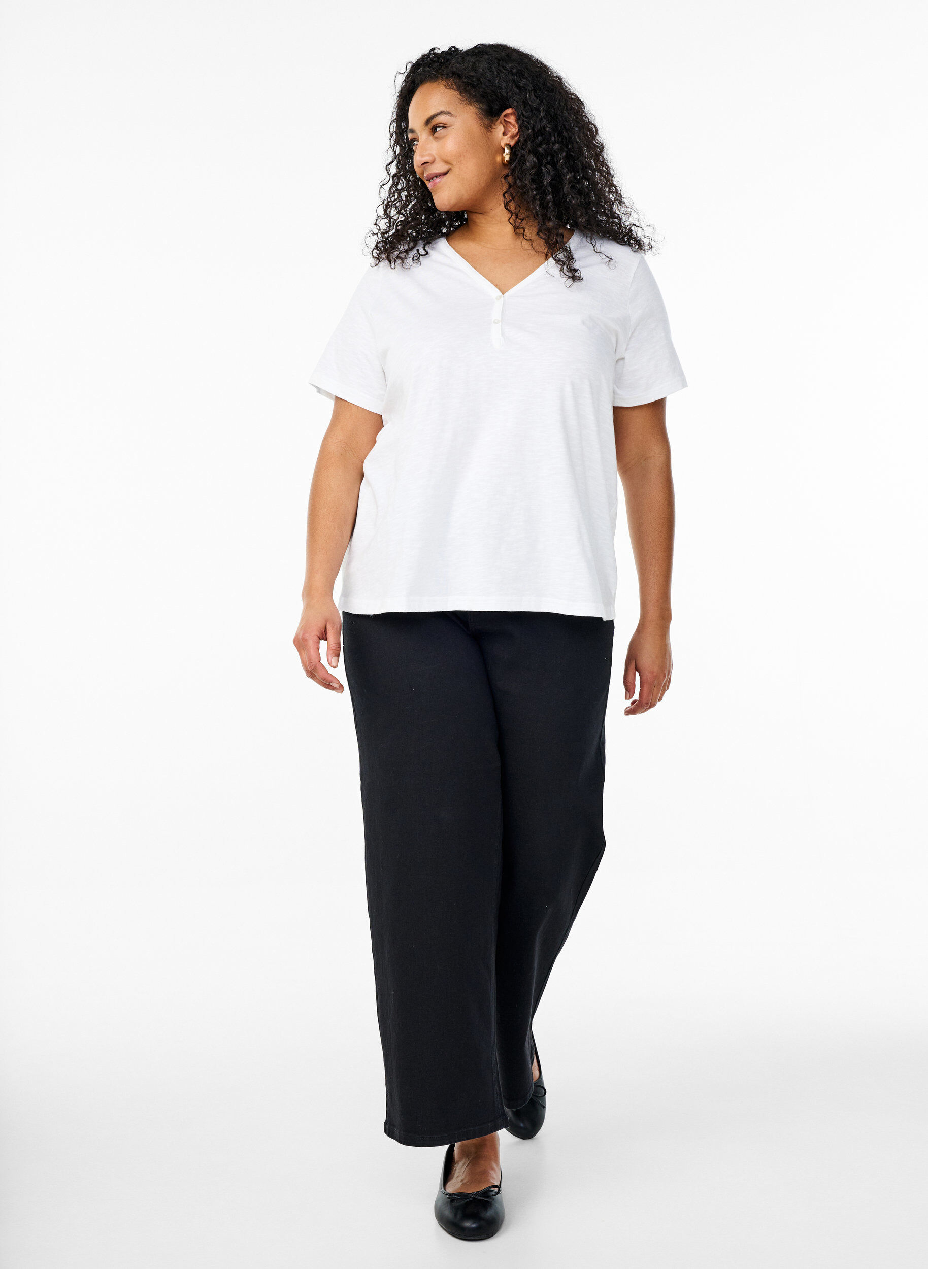 ZizziT-shirt dot&eacute; de boutons, Blanc, Model image number 1