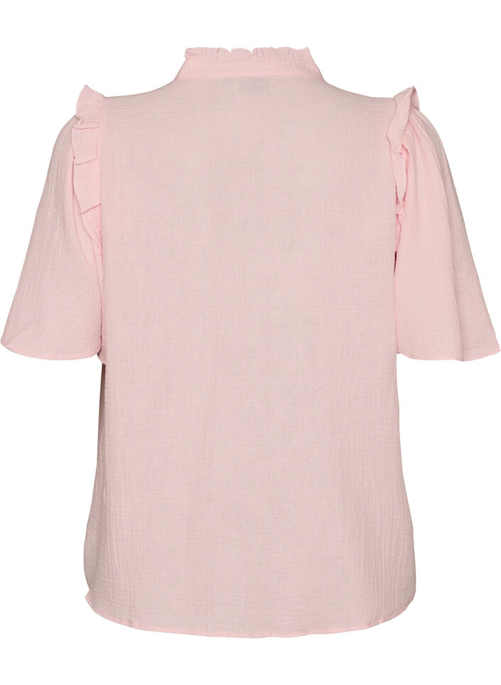 Blouse in katoen mousseline met broderie anglaise en 1/2 mouwen, Roze, Packshot image number 1