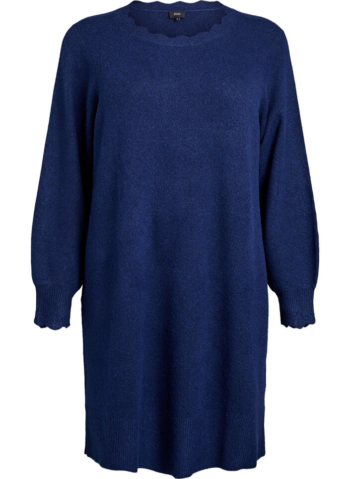 Robe courte en maille avec ourlet ondul&eacute; et fentes, Bleu, Packshot image number 0