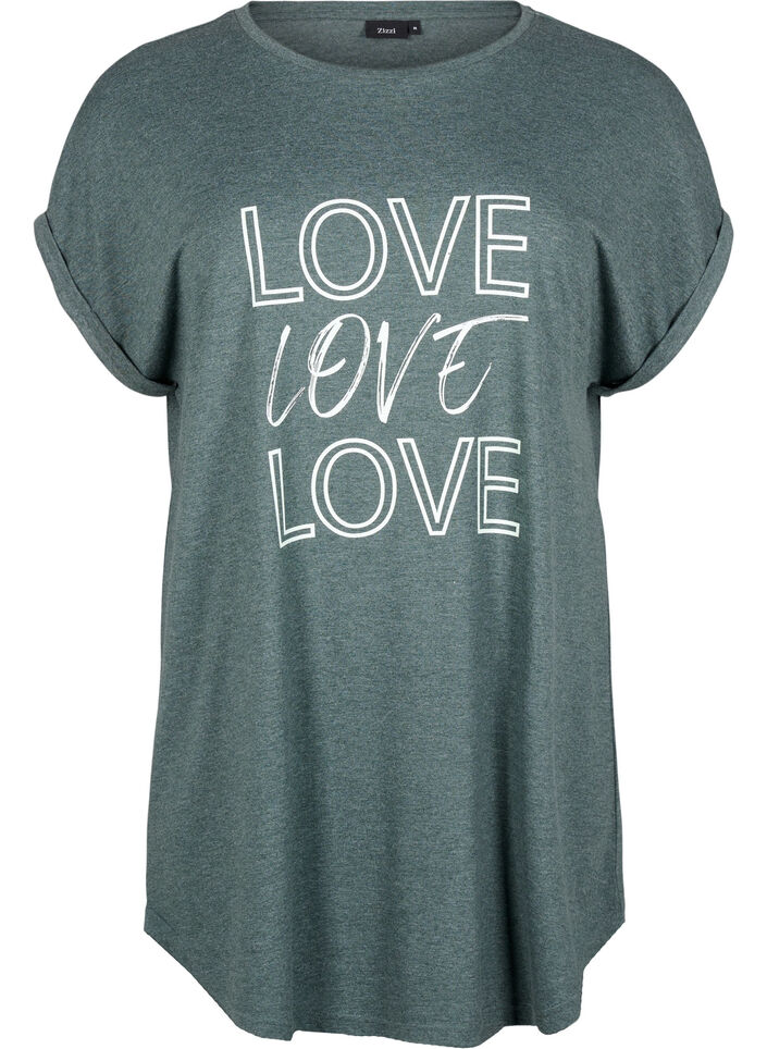 Nachtjapon met korte mouwen en tekstopdruk, , Packshot image number 0