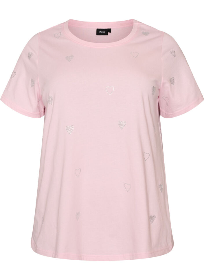 Organisch katoenen T-shirt met hartjes, Roze, Packshot image number 0
