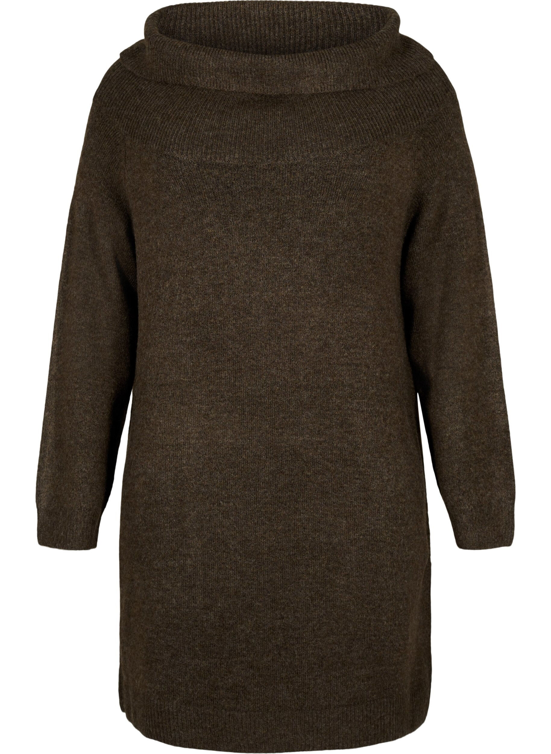 ZizziGem&ecirc;leerde gebreide jurk, Demitasse Mel., Packshot image number 0