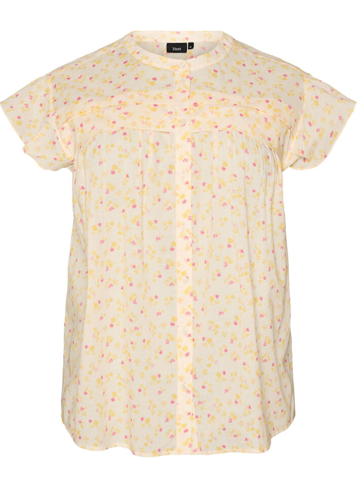 Mouwloze A-lijn katoenen blouseshirt, Geel, Packshot image number 0