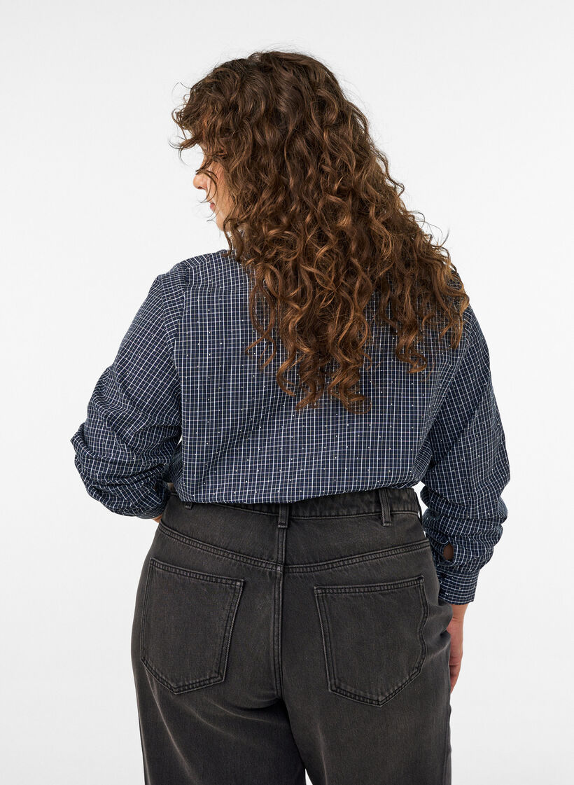 Chemise &agrave; carreaux avec strass, Bleu, Model image number 2