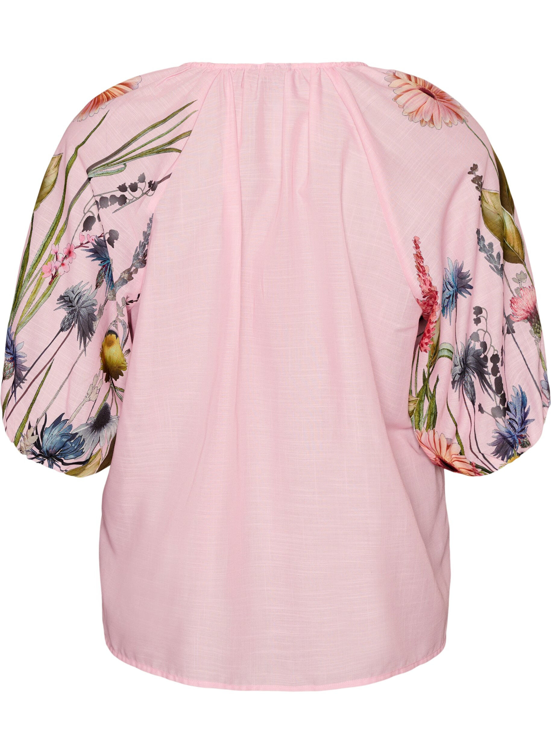 ZizziBlouse met bloemenprint mouwen en strikdetail, Roze, Packshot image number 1