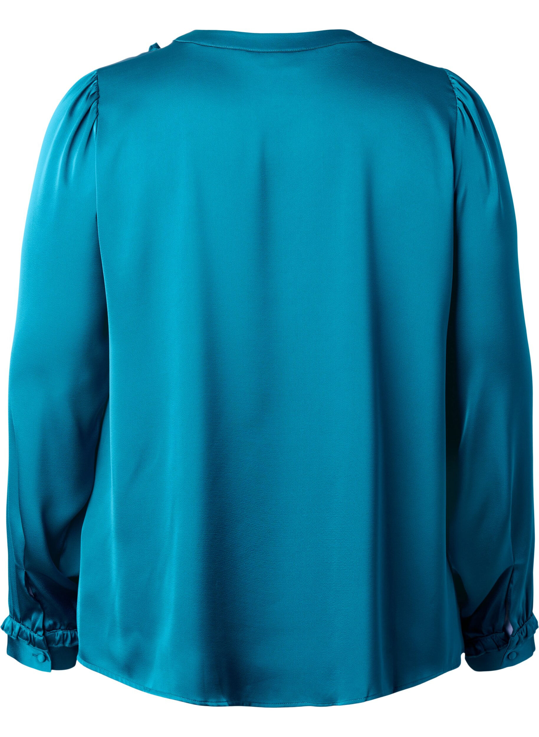 ZizziSatijnen overhemd blouse met ruches, Shaded Spruce, Packshot image number 1