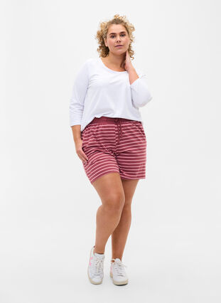 Short en coton avec poches, Apple Butter Stripe, Model image number 2