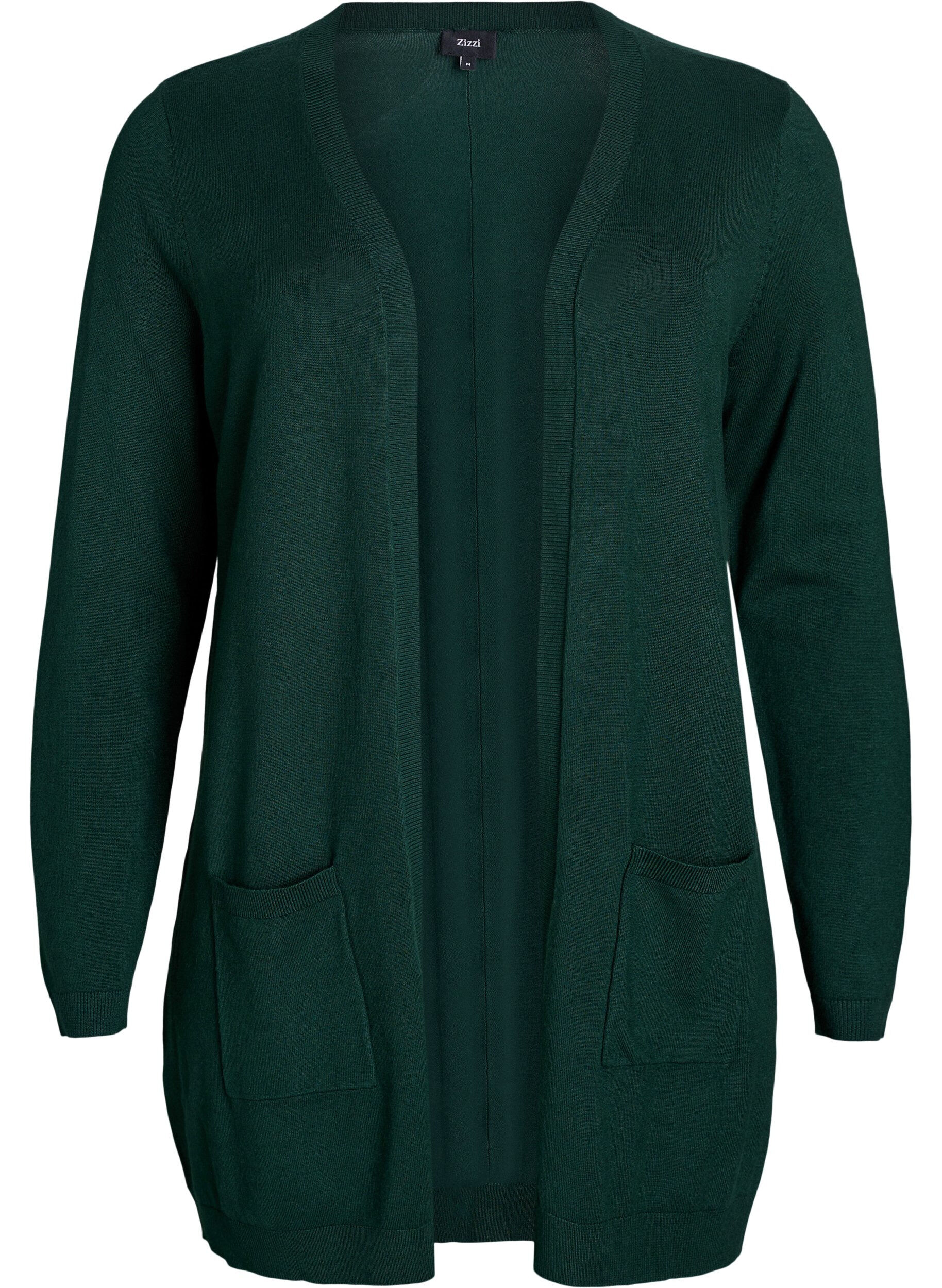 ZizziLong cardigan tricot&eacute; en m&eacute;lange de viscose, Vert fonc&eacute;, Packshot image number 0