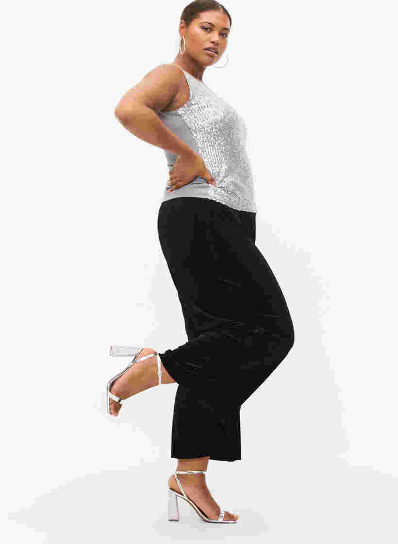 Pantalon en velours avec largeur, Black, Model image number 2