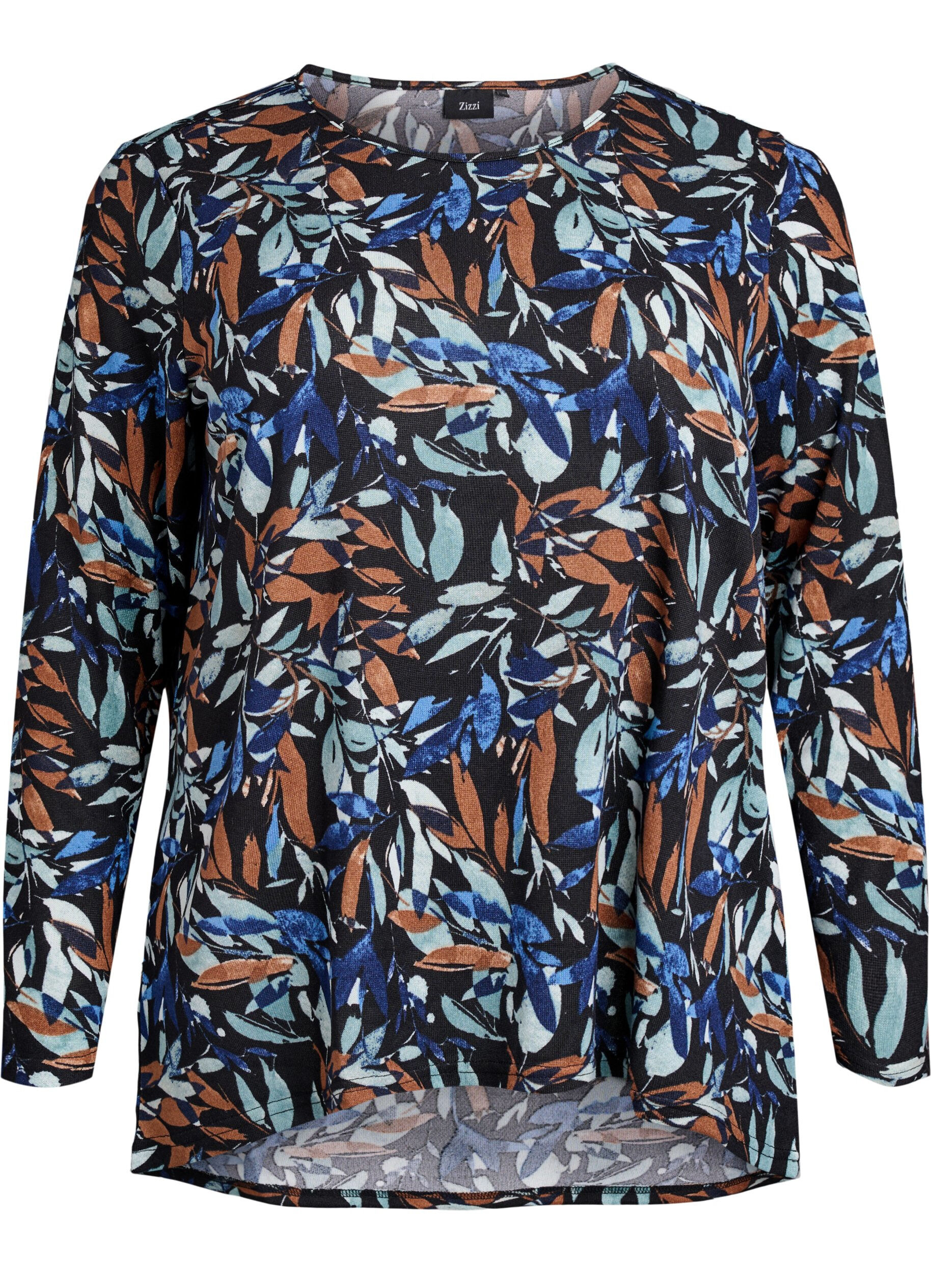 ZizziGedessineerde blouse met lange mouwen, Blauw, Packshot image number 0