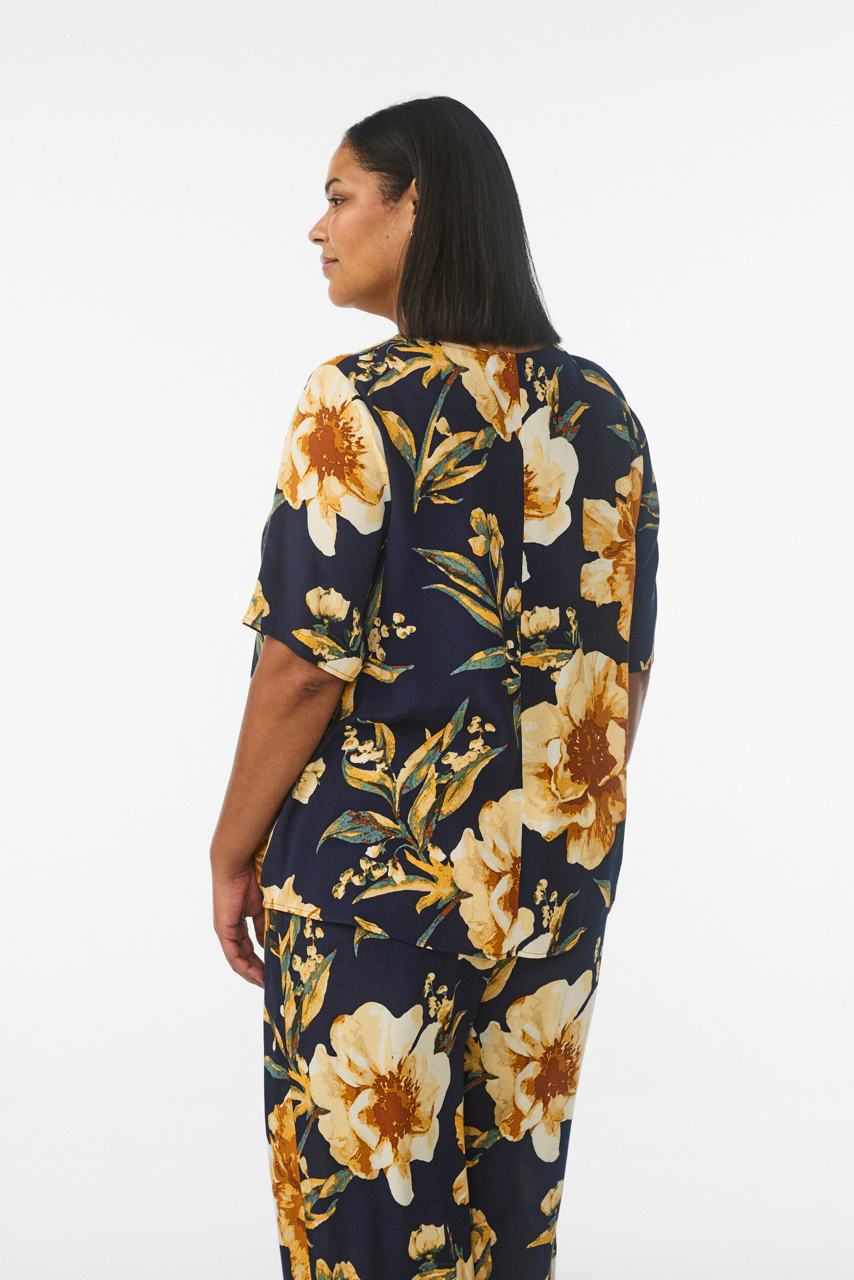 ZizziViscose blouse met korte mouwen met print, Blauw, Model image number 2