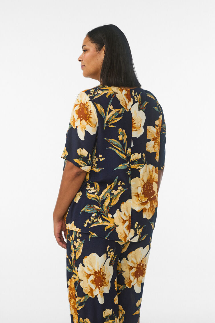 Viscose blouse met korte mouwen met print, Blauw, Model image number 2