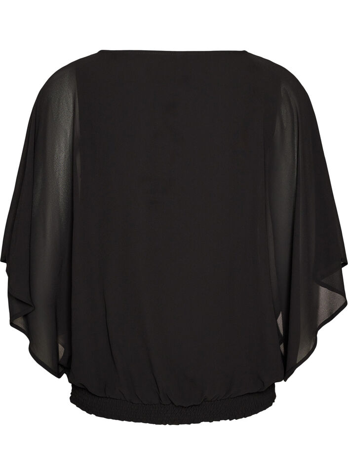 Chiffon blouse met balloneffect, Zwart, Packshot image number 1