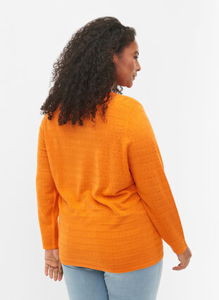 Blouse en maille texturée à col rond, Vibrant Orange, Model image number 1