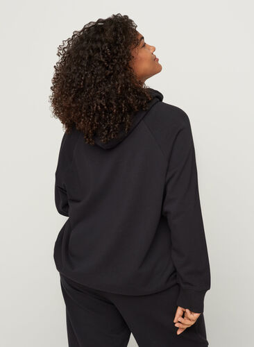 Sweat-shirt en coton avec capuche et poche, Black, Model image number 1