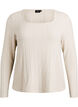 Jerseyblouse met vierkante hals en geribde textuur, Beige, Packshot image number 0