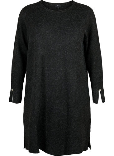 Robe en tricot avec fente aux manches, Dark Grey Melange, Packshot image number 0