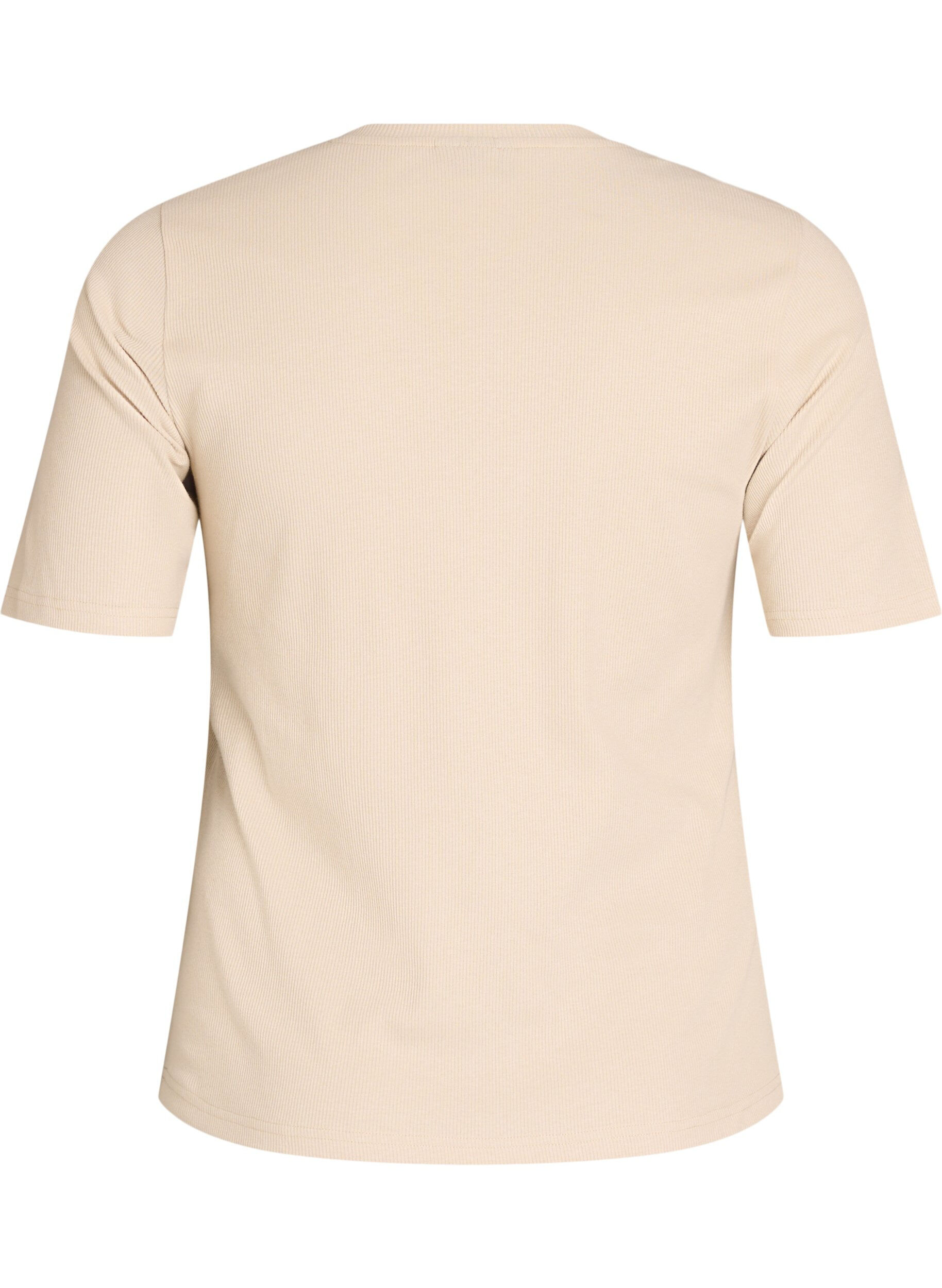 ZizziBasic rib T-shirt met ronde hals, Beige, Packshot image number 1