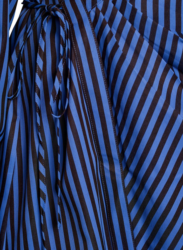 Gestreept shirt met wikkel-effect en een strikceintuur, Blauw, Packshot image number 3
