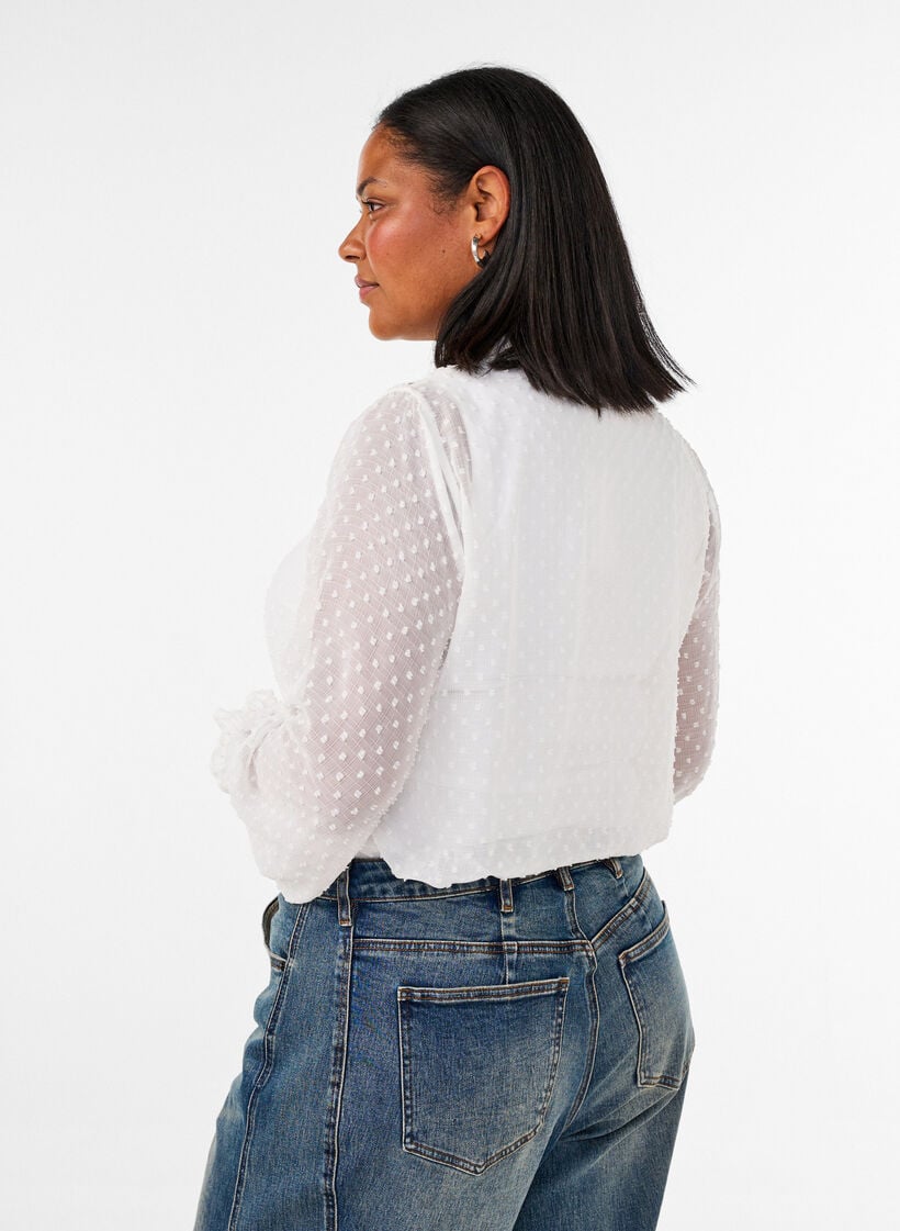 Chemisier avec empi&egrave;cement en dentelle et motif &agrave; pois, Vanille, Model image number 2