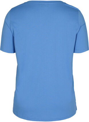 T-shirt en coton bio à col V, Ultramarine, Packshot image number 1