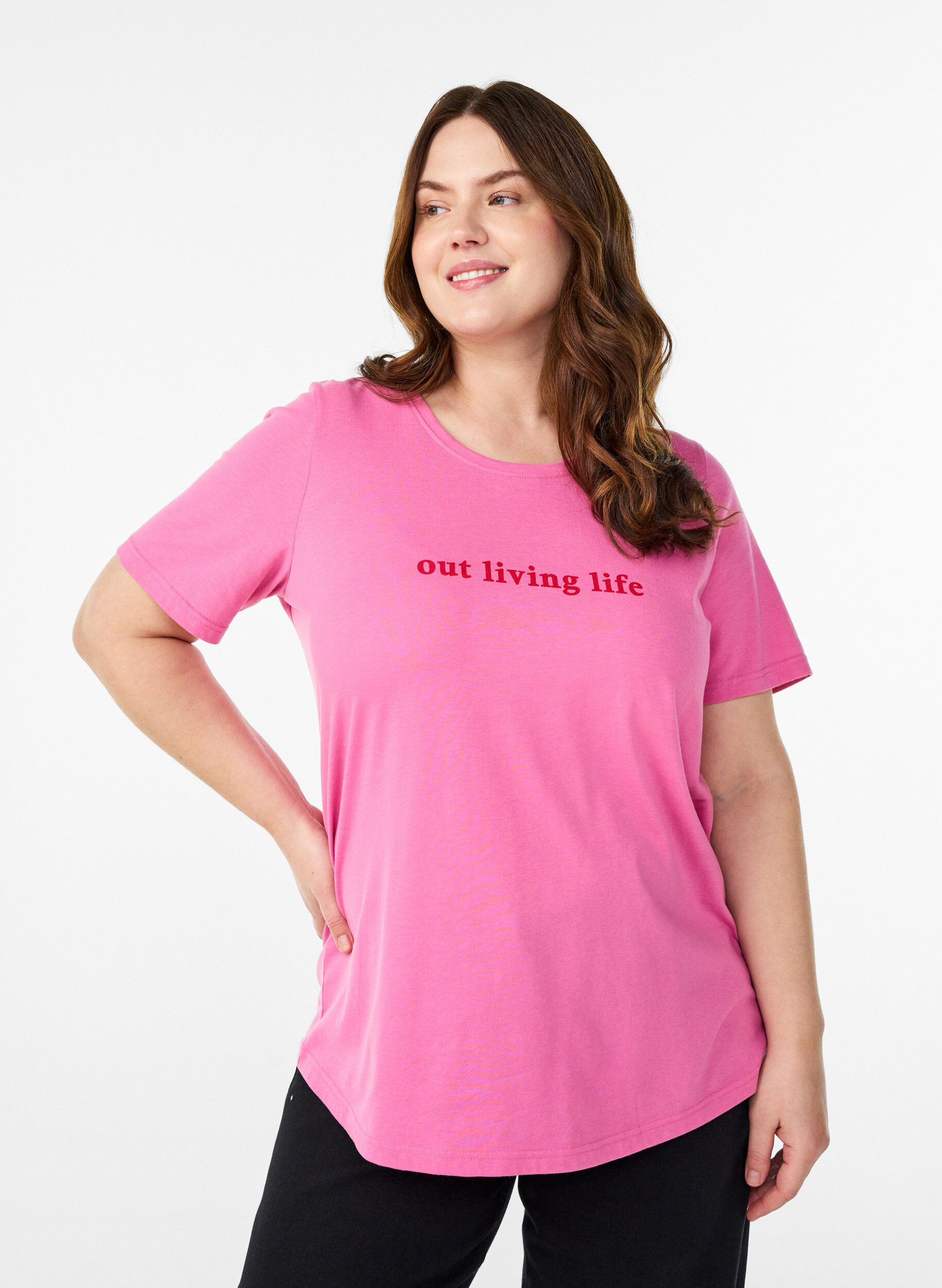 T-shirt met print, Roze, Model
