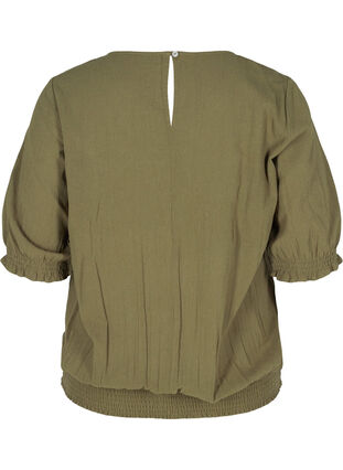 Katoenen blouse met smokwerk en korte mouwen, Ivy Green, Packshot image number 1
