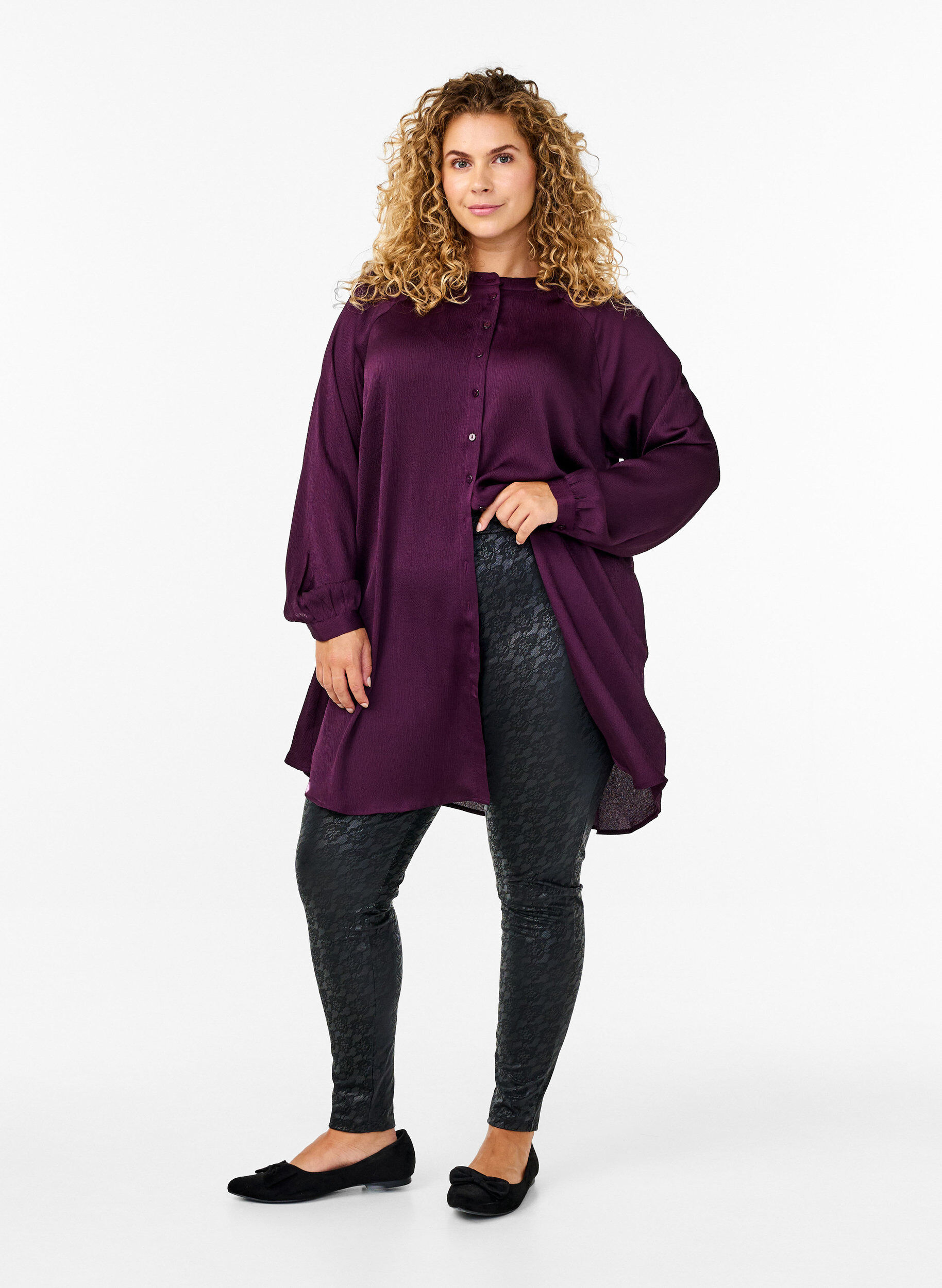 ZizziLange blouse met knopen en lange mouwen, Potent Purple, Model image number 2