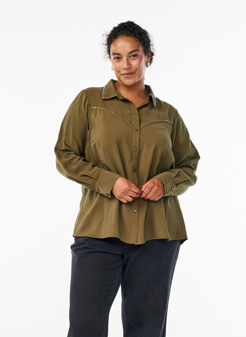 Chemise avec clous, Vert foncé, Model image number 0