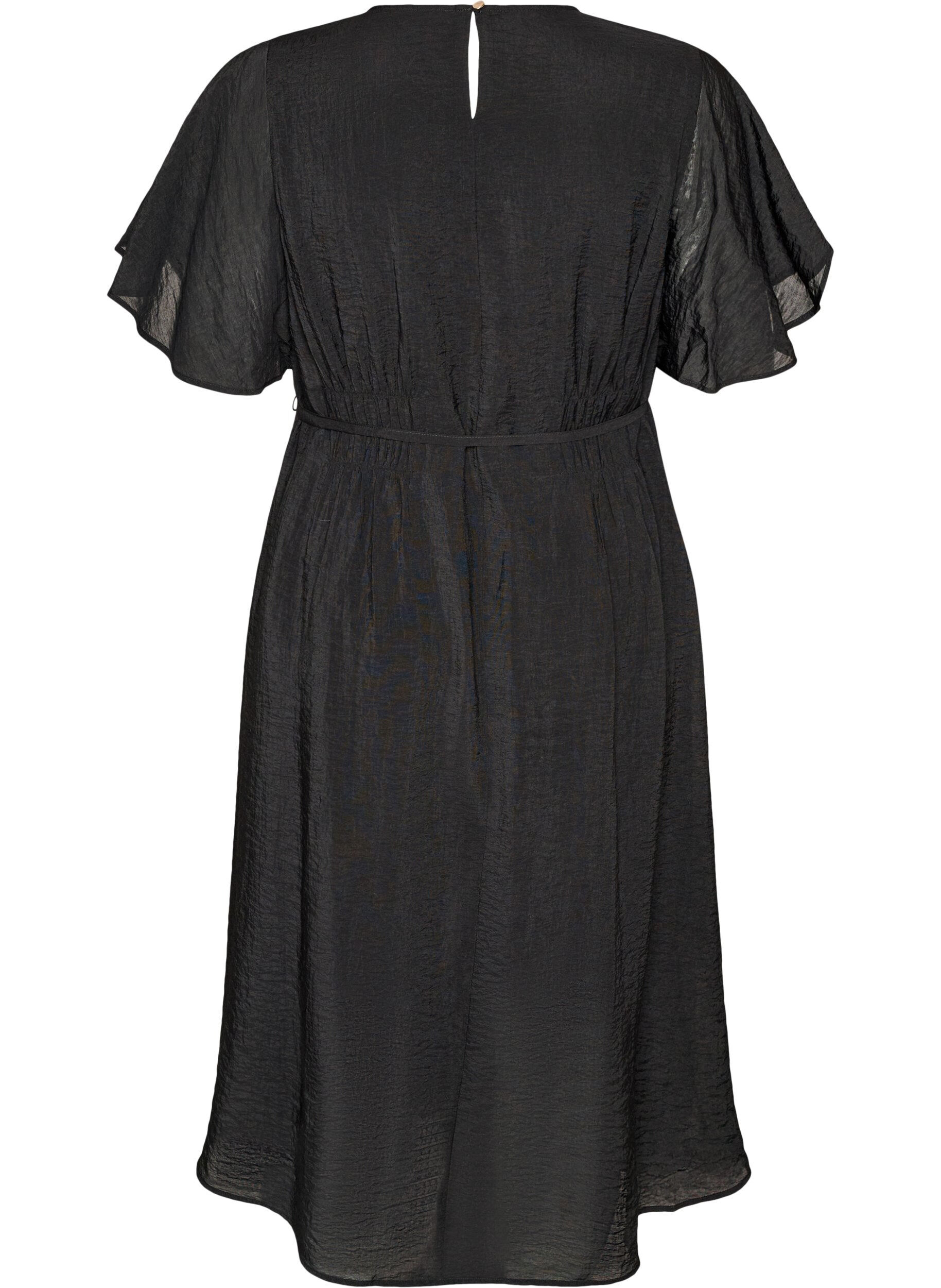 ZizziRobe longue avec manches papillon et taille &agrave; nouer, Noir, Packshot image number 1