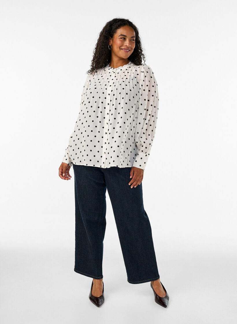Viscose blouse met een ruchekraag, Wit, Model image number 1