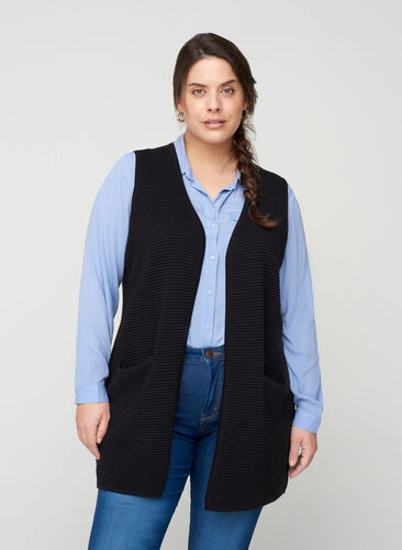 Gilet tricoté avec poches, Black, Model image number 0